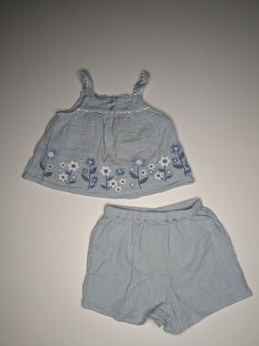 Next Light Blue Floral Embroidered Tank & Shorts Set